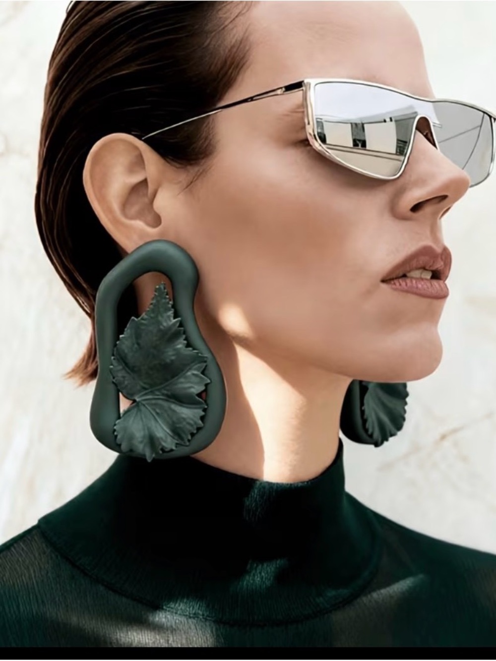 Statement Green Leaf Hoop Earrings - Women Jewelry